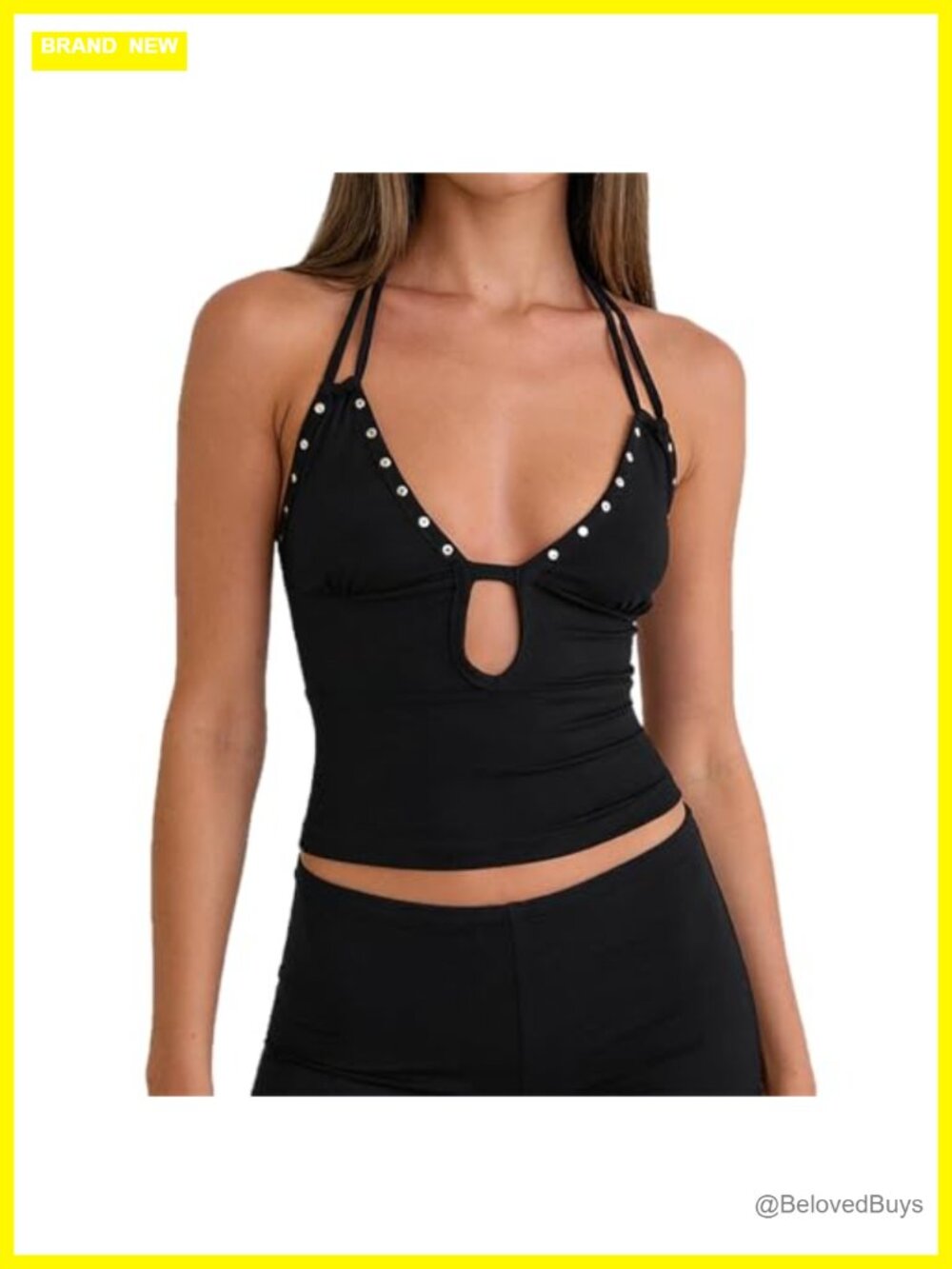 Studded Halter Keyhole Cutout Cami Y2K Going Out Tank Top